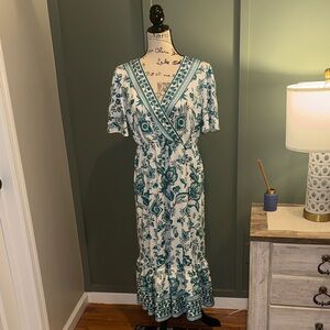 Teal Floral Wrap Maxi Dress - Women